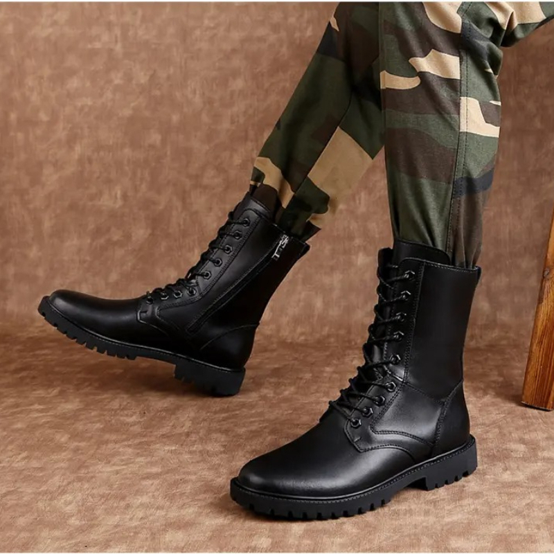 Mens Fashion Combat Boots - Sepatu Bot Kulit Pria Setinggi Betis