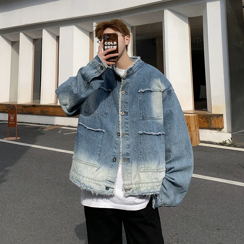 Mens Fashion Denim Jacket - Jaket Denim Raw Edge Hip Pop
