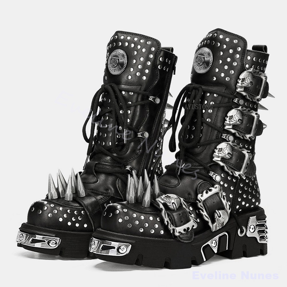 Mens Fashion Combat Boots - Sepatu Bot Cosplay Halloween Gothic Setinggi