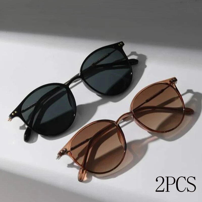 Men'S Fashion Round Glasses - 2PCS Kacamata Hitam Bulat Kecil Wanita