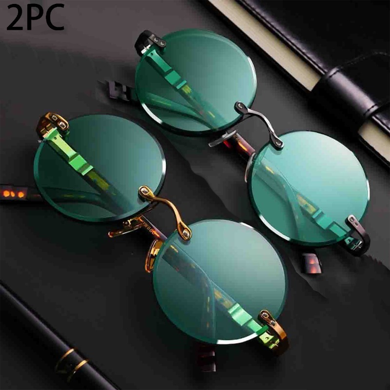 Men'S Fashion Round Glasses - Kacamata Hitam Tanpa Bingkai Klasik Fashion
