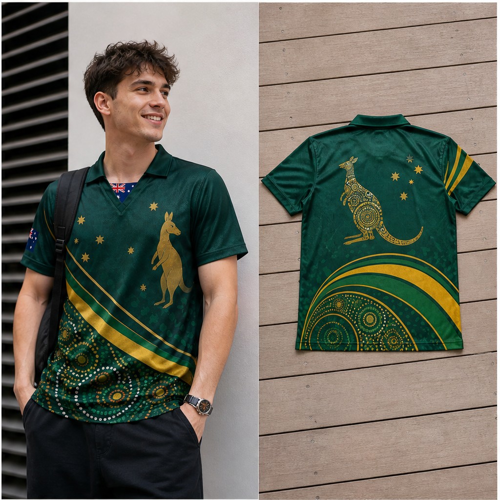Mens Fashion Australia - Kaos Pria Australia Kangaroo Star Stripe