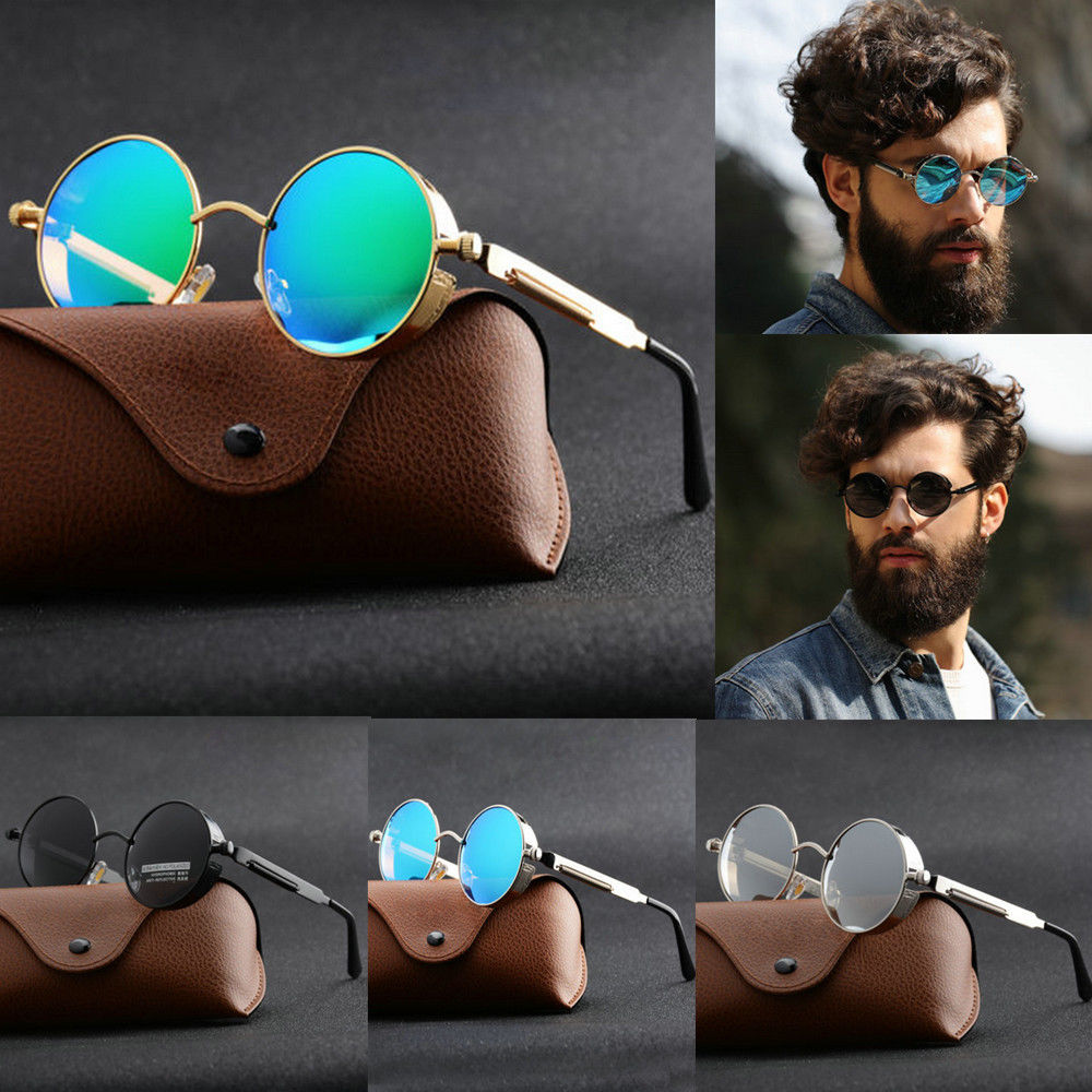 Men'S Fashion Round Glasses - Kacamata Hitam Steampunk Metal Baru Pria