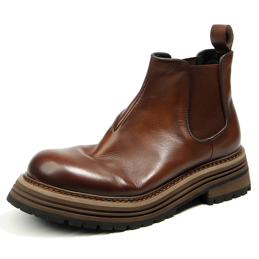 Mens Fashion Combat Boots - Sepatu Bot Kulit Asli Chelsea Retro