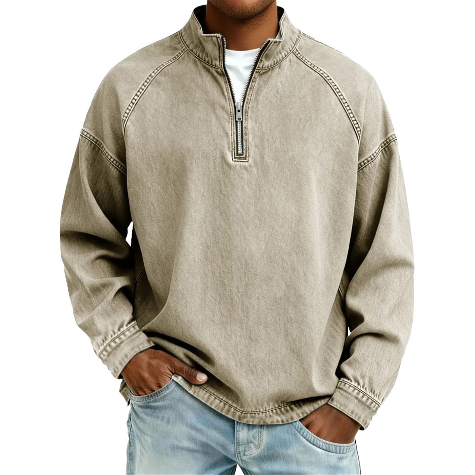 Mens Fashion Denim Jacket - Jaket denim pria dengan kerah tegak,