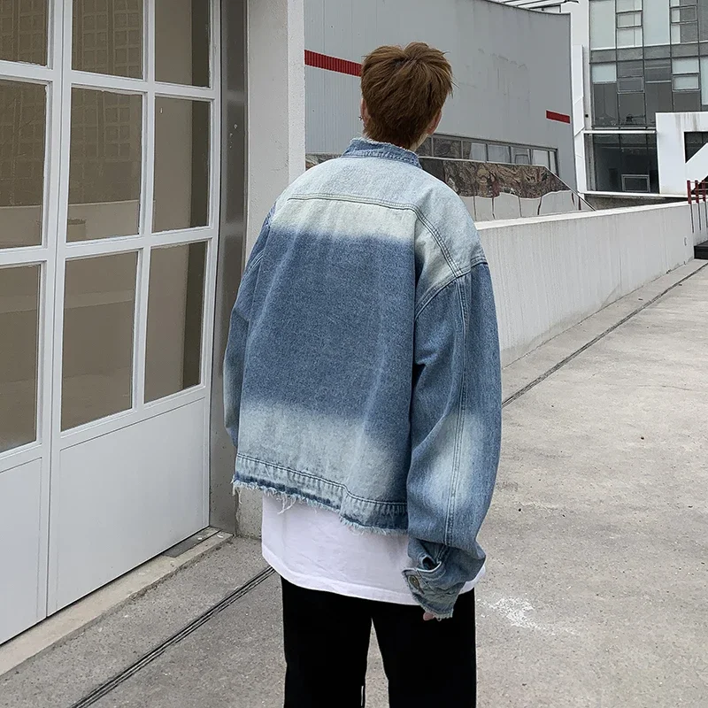 Jaket Denim Raw Edge Hip Pop R - Mens Fashion Denim Jacket ulasan dan harga