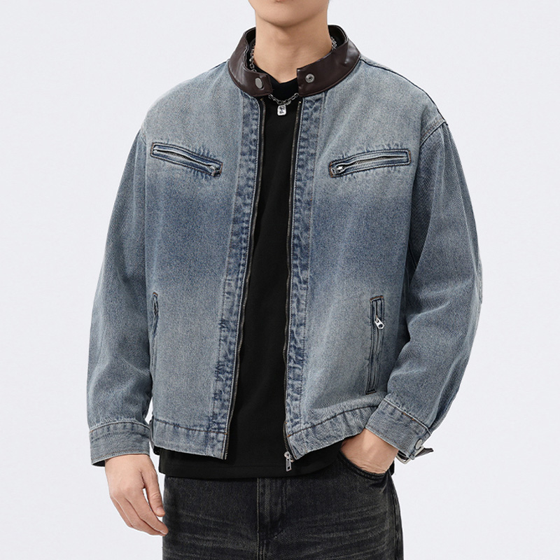 Jaket Denim Kerah Kulit Pria F - Mens Fashion Denim Jacket ulasan dan harga