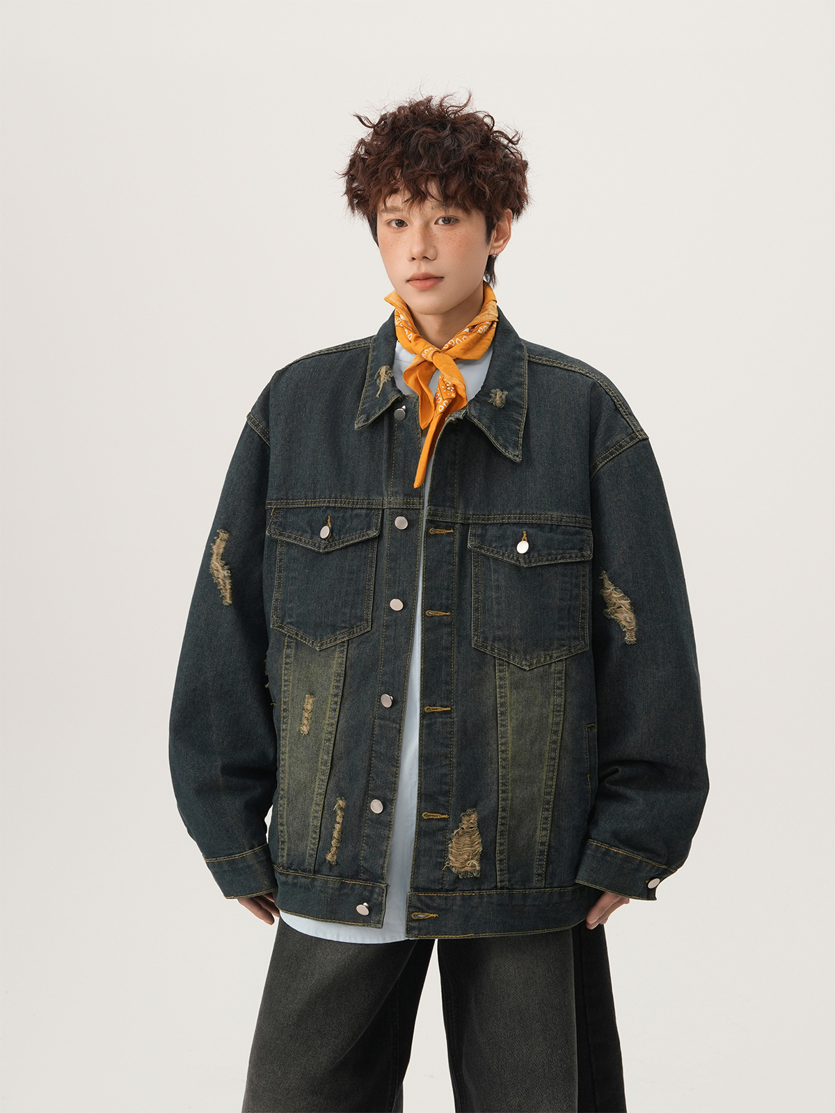 Jaket Denim Robek Gaya Amerika - Mens Fashion Denim Jacket ulasan dan harga