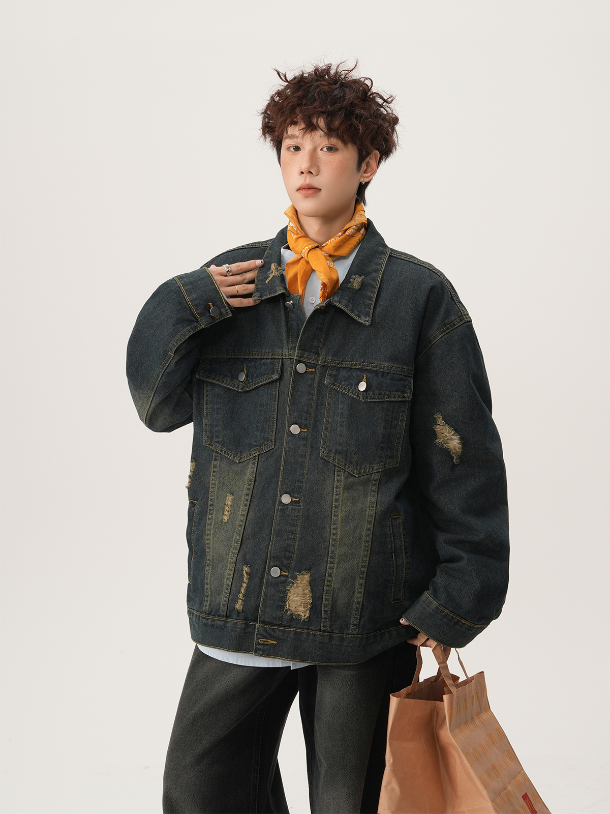 Jaket Denim Robek Gaya Amerika - Mens Fashion Denim Jacket ulasan dan harga