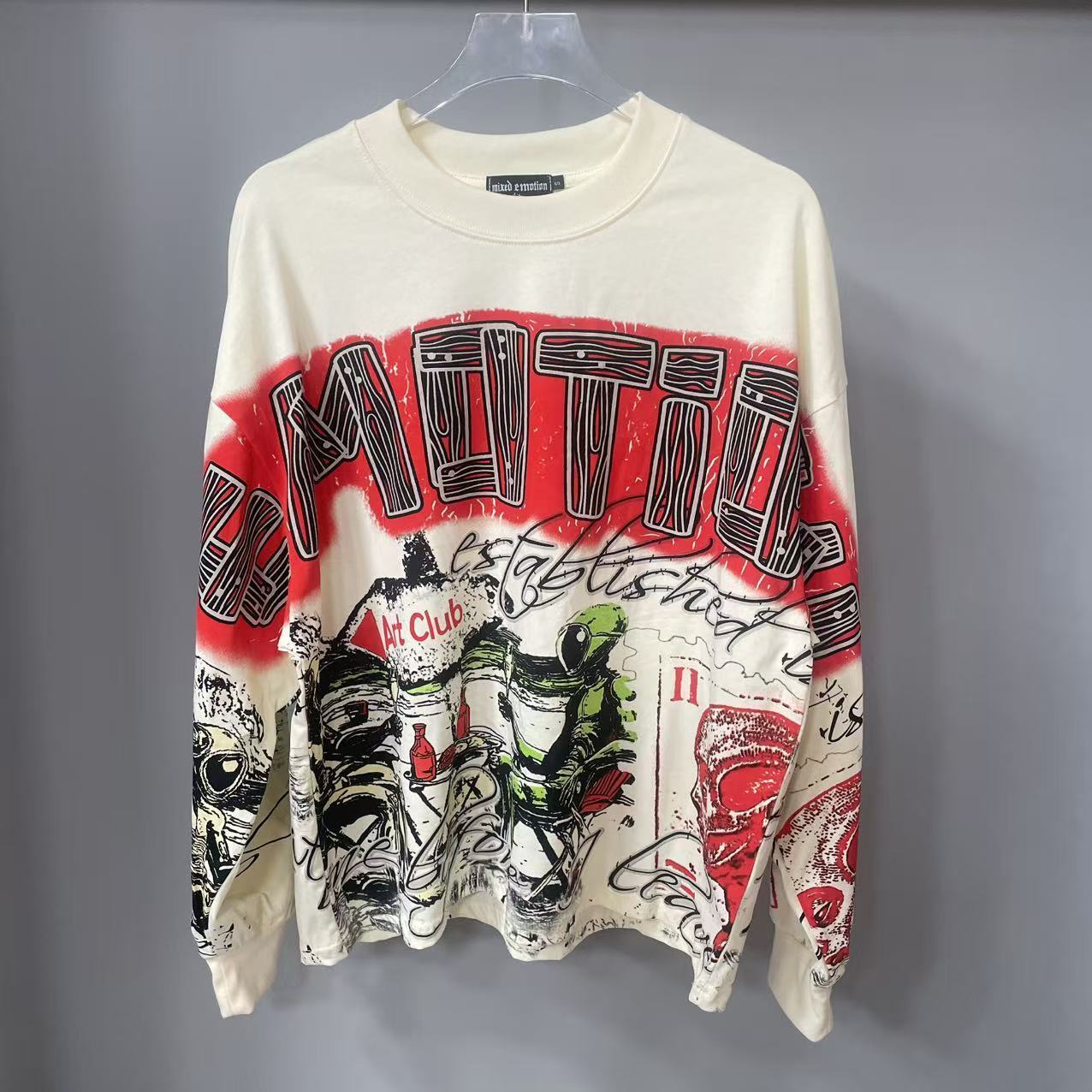 Kaos Lengan Panjang MIXED-EMOT - Streetwear Hoodie ulasan dan harga