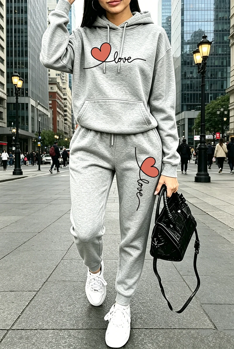 Setelan Olahraga Wanita Motif  - Streetwear Hoodie ulasan dan harga