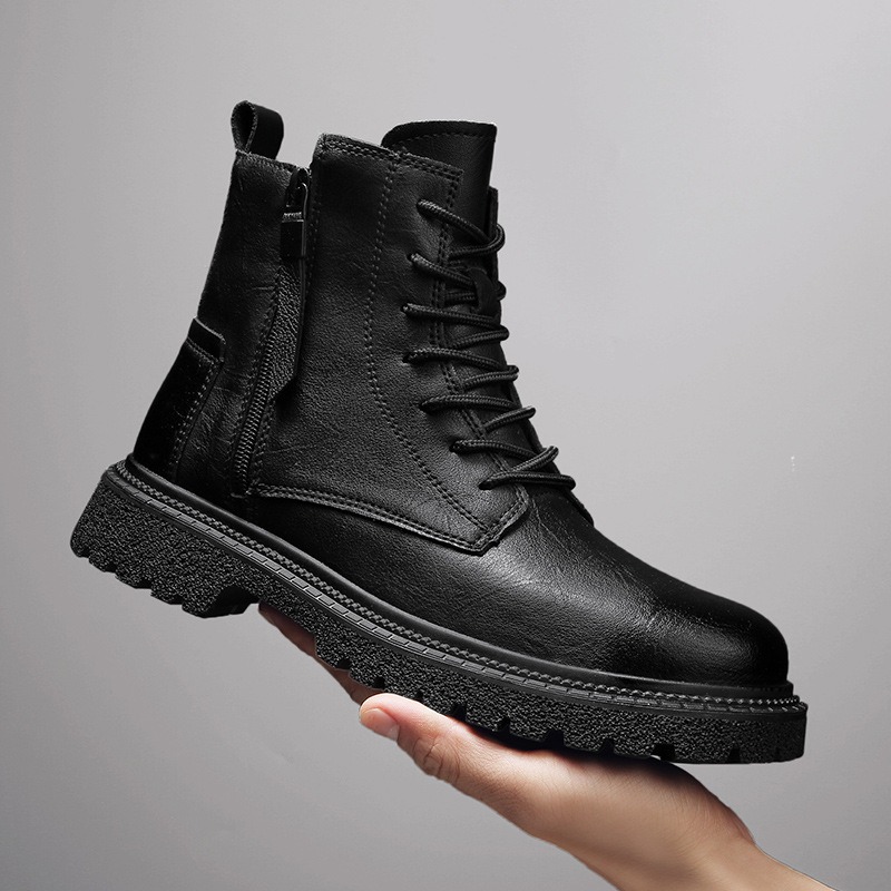Sepatu Bot Pria Warna Hitam, M - Mens Fashion Combat Boots ulasan dan harga