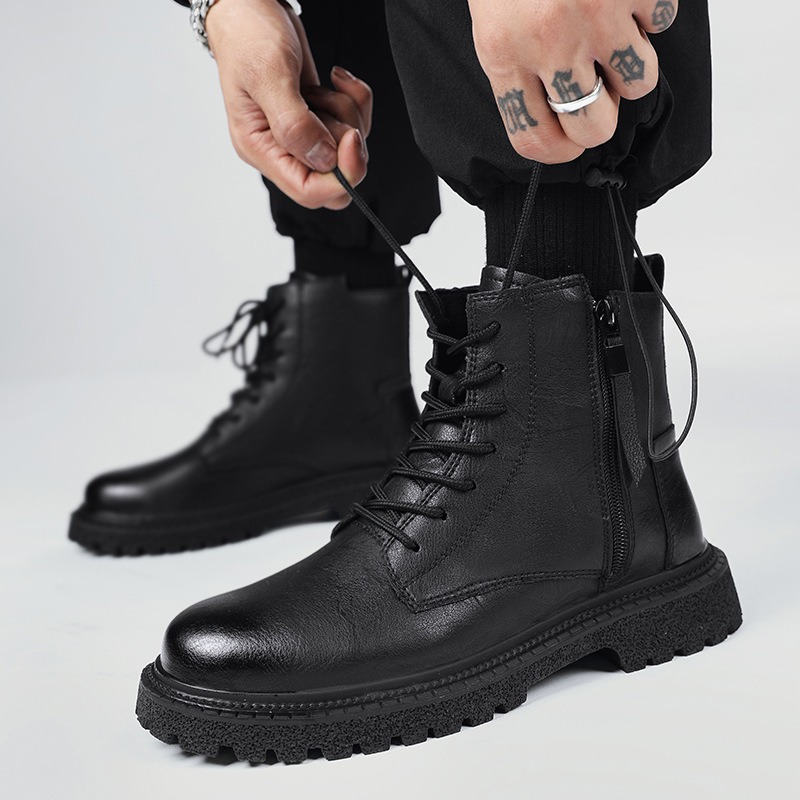 Sepatu Bot Pria Warna Hitam, M - Mens Fashion Combat Boots ulasan dan harga